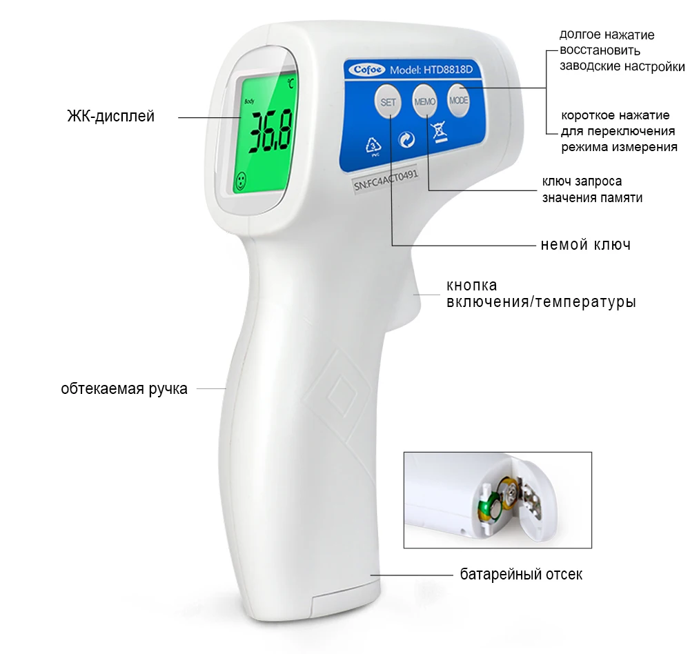 Cofoe термометр градусник для тела бесконтактный электронный цифровой термометр детский градусник электронный инфракрасный термометр