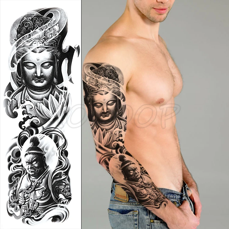 

Full Arm Waterproof Temporary Tattoo Sticker Buddha Statue God Lotus Black Body Art Fake Tatoo Flash Tatto for Man Woman