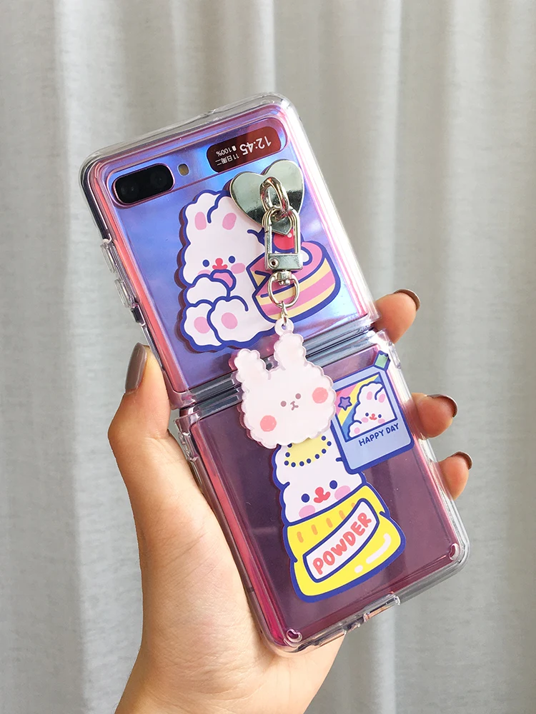 Cute Cartoon Rabbit Pattern Folding Phone Case for Samsung Galaxy Z Flip Smart Cover for Samsung F7000 F7070 Galaxy Z Flip