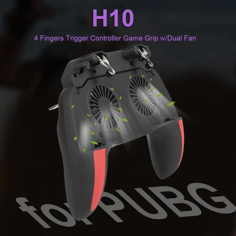  H10 Four-Finger Keys Linkage Game Handle Telescopic Gampad with Dual Fans for PUBG Physical Pressur