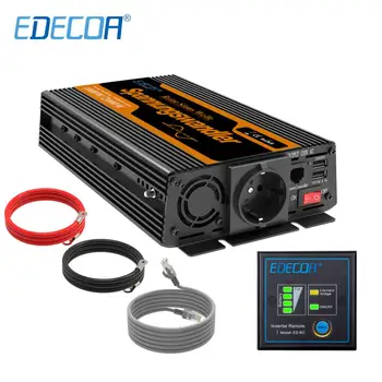 EDECOA-Inversor de potencia de onda sinusoidal pura, con control remoto y USB, 5 V, 2,1 A, CC de 12V a CA de 220 V, 1000 W, máximo 2000W 1