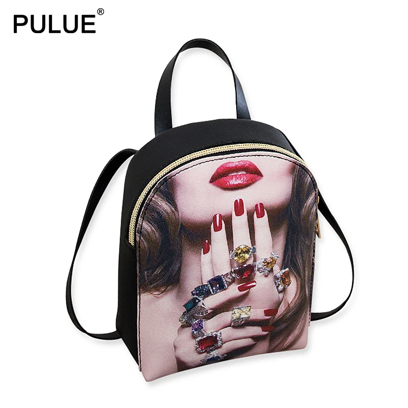 

Fashion Printed PU Leather Mini Knapsack Multi-function Handbag Long Straps Adjustable Ladies Shoulder Bag Girls Messenger Bags