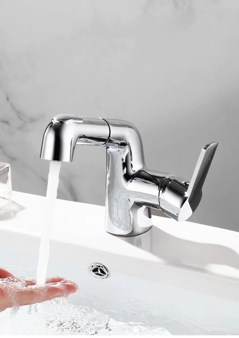 Bathroom Basin Faucet Brass Pull Out Basin Tap Chrombe/Black Sink Faucet Single Hole Water Mixer Tap