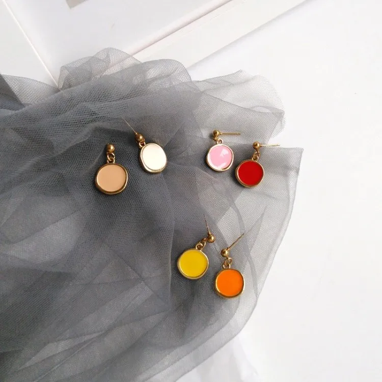 

2019 Korean Candy Color Glaze Asymmetric Earring Ins Sweet Mini Earrings