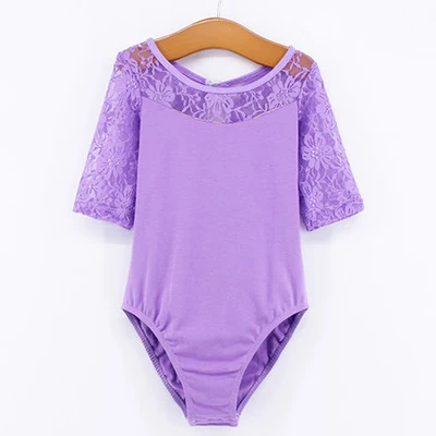 lavender half sleeve Дышащий кружевной хлопковый балетный купальник для танцев, детский жилет для девочек, балетная Одежда для танцев для девочек, черный, бордовый, розовый, лавандовый - Цвет: lavender half sleeve