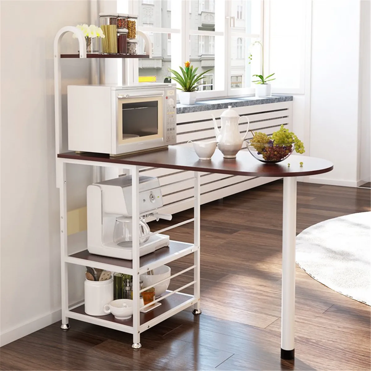 Multifunction Wooden Bar Table Multi Layers Kitchen Cocktail Microwave Storage Rack Shelf Stand Home