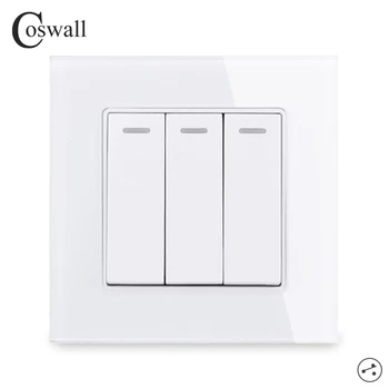 

COSWALL 3 Gang 2 Way Luxury Crystal Glass Panel Light Switch On / Off Pass Through Wall Switch 16A