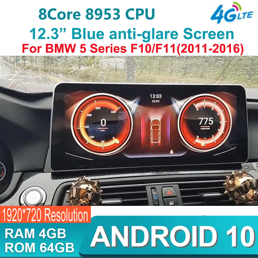 

12.3"Android 10.0 Blue Ray screen 1920*720 4G LTE for BMW 5 Series F10 F11 2010-2016 CIC NBT Car GPS Navigation Multimedia Radio