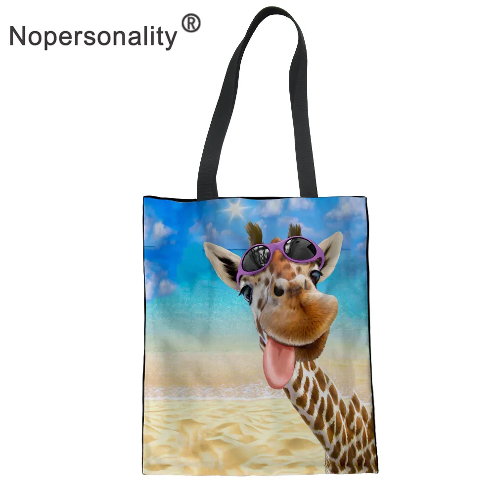 Сумка-тоут с принтом жирафа для женщин, милая Холщовая Сумка для колледжа, повседневная женская пляжная сумка на плечо