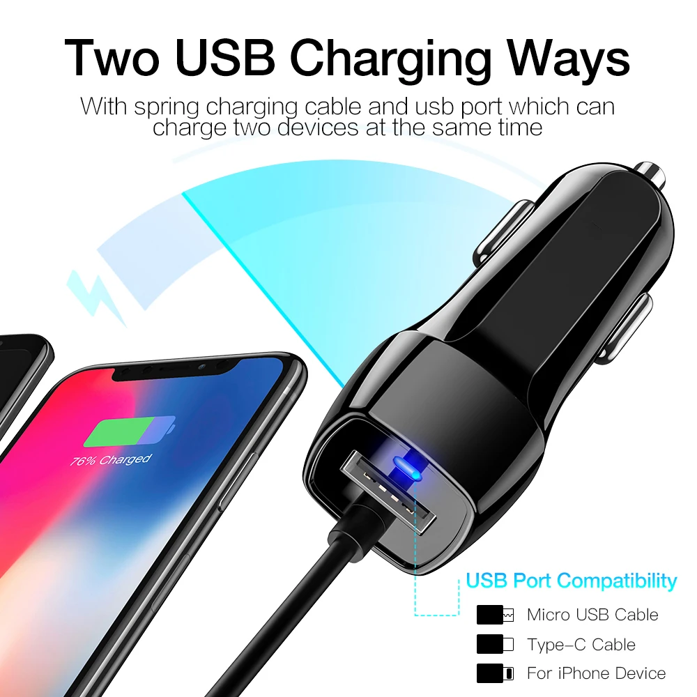 Автомобильное зарядное устройство Автомобильное USB быстрое зарядное устройство 3,0 Для Xiaomi автомобильное зарядное устройство для мобильного телефона Micro type C Быстрый кабель для iPhone зарядное устройство s