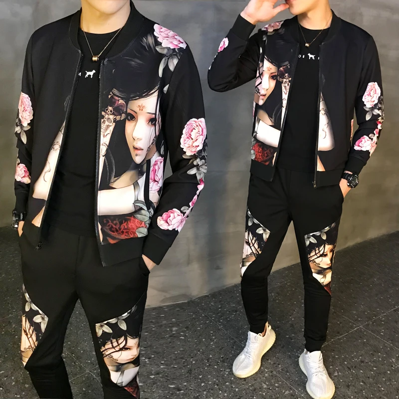 Спортивный костюм мужской Азиатский размер Moda Hombre мужской комплект осенний мужской спортивный комплект из 2 предметов спортивный костюм куртка+ штаны