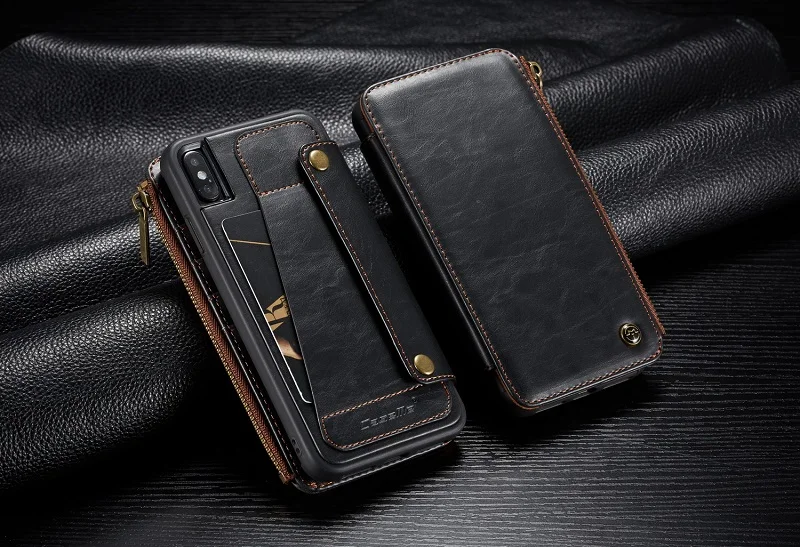 Роскошный чехол из искусственной кожи для iPhone X XR XS максимальный чехол со слотом для карт Сплит съемный кошелек для apple iPhone 6 6S 7 8 Plus чехол
