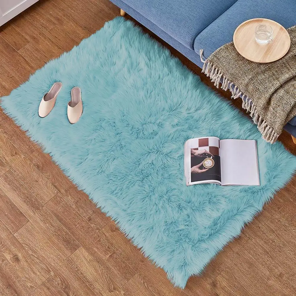 Light Blue Пушистый коврик, шерсть, ковер, коврики, имитация овчины, ковер, очарование, искусственный мех, нескользящий, для спальни, мохнатый ковер, коврики Dywan Futro#2N07 - Цвет: Light Blue