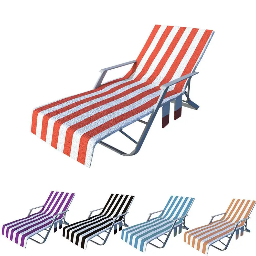 Portable Striped Print Beach Chair Towel Covers Quick Dry Lounge Chair Towel Covers With Pocket For Swim Pool Outdoor Sunbathing