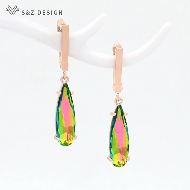 S&Z DESIGN Water Drop Shape Zircon Dangle Earrings for Women Fashion Wedding Earring Engagement Party Jewelry Accessories
