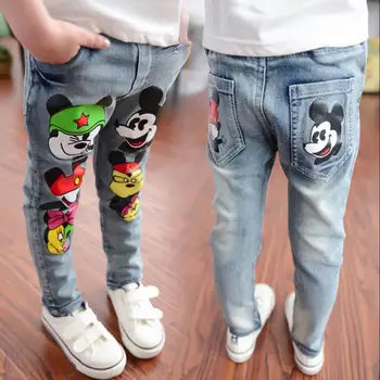 2019Girls Jeans CartoonMinnie Mouse Printed Spring Fall Toddler Girl Denim Pants Fashion Kids Jean Baby Girl Pencil Pants 2-8Y 1