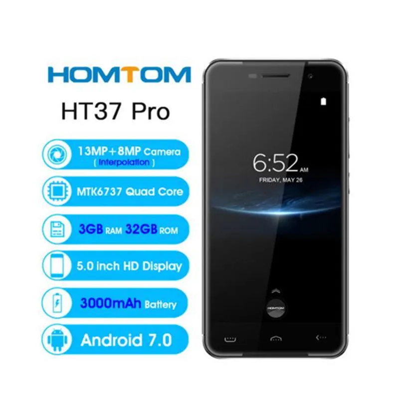HOMTOM HT37 Pro смартфон 4G MT6737 5,0 дюймов HD Android 7,0 сотовый телефон 3+ 32 Гб 13 МП 3000 мАч отпечаток пальца ID