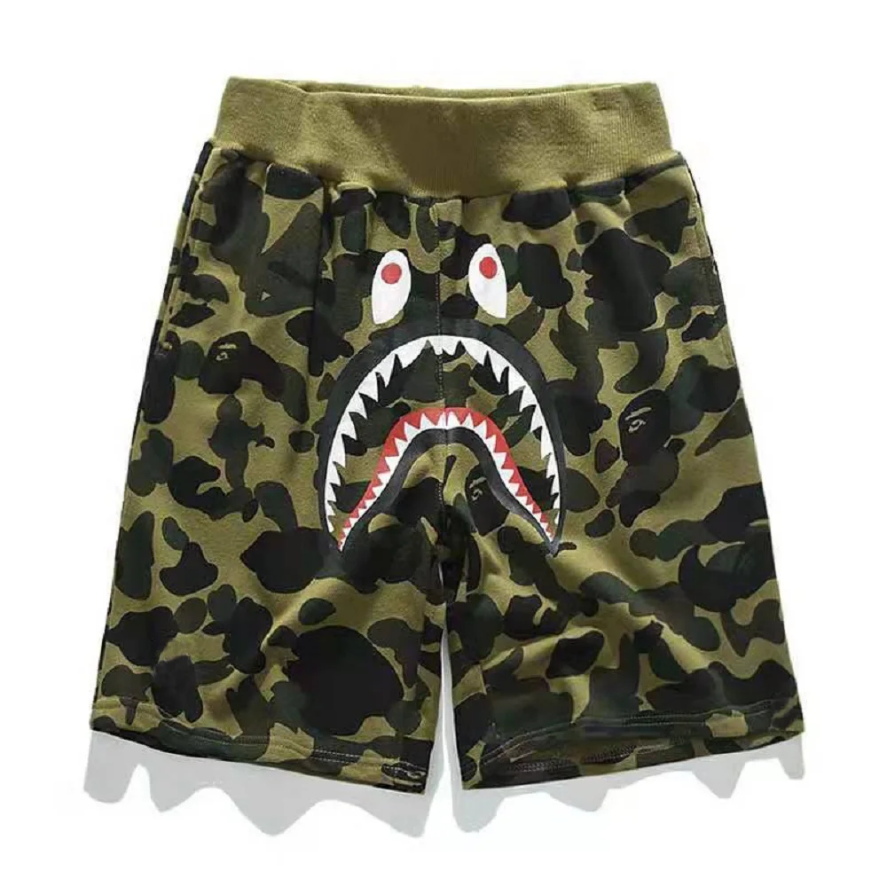 casual shorts for women Summer New Beach Pants Men's Japanese Tide Brand Shorts Camouflage Shark Mouth Printing Casual Pants Guard Pants Men's Clothing black casual shorts