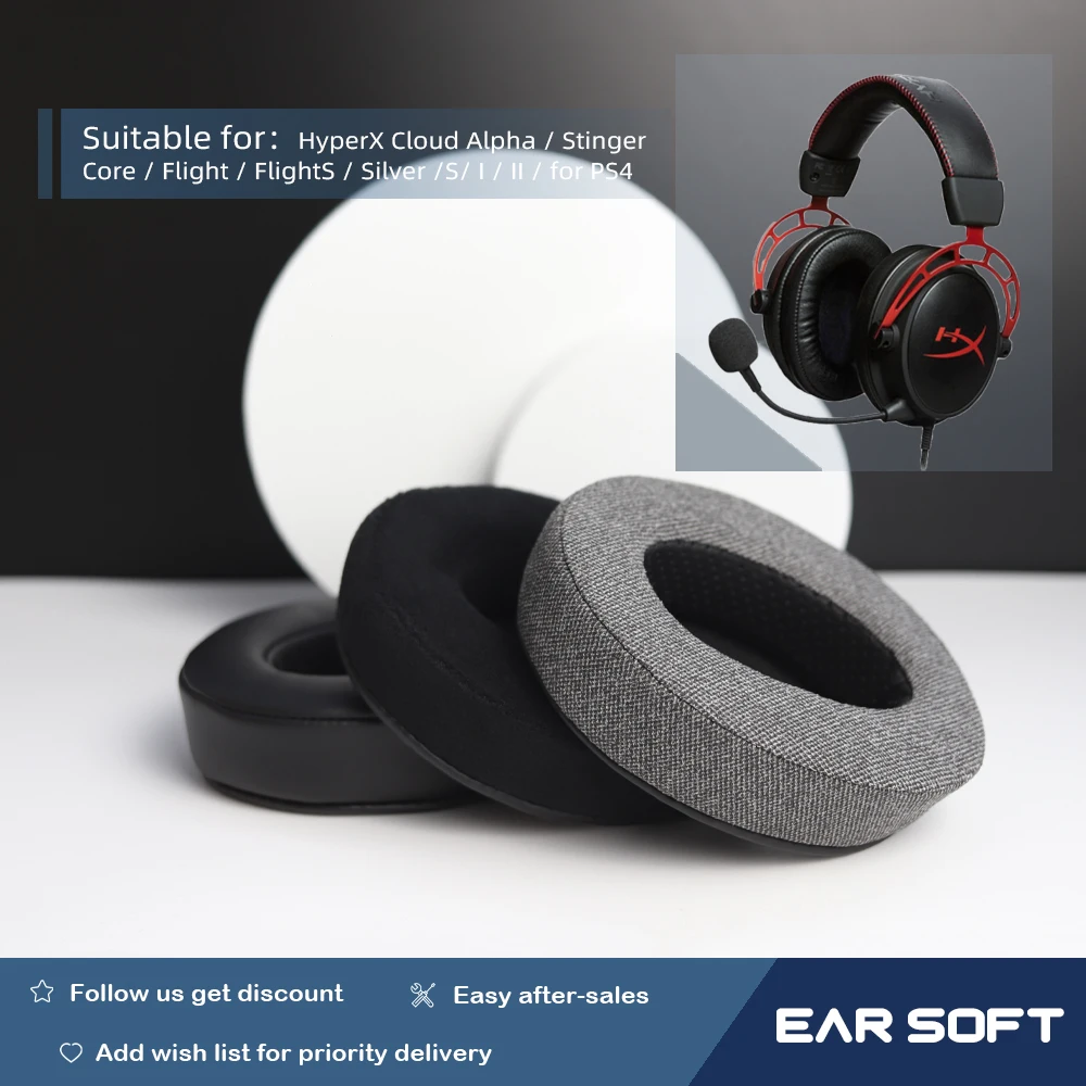 

Earsoft Replacement Ear Pads for HyperX Cloud Alpha, Flight, FlightS, Stinger, Core, Silver, S, I, II, for PS4 Headphones