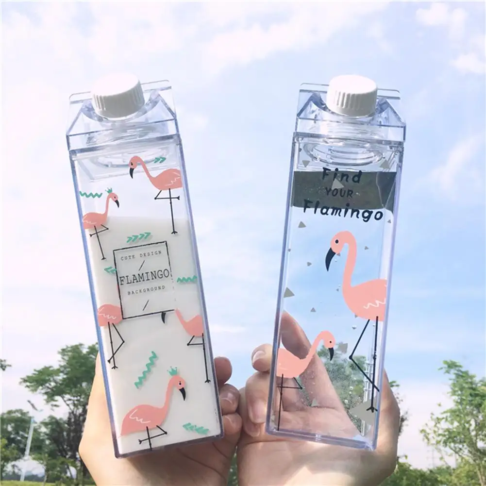 

1Pc 500ml Flamingos Cartoon Water-Cup Drinking Water Portable Plastic Protein Milk Bottle Universal For Outdoor Indoor Drinkware