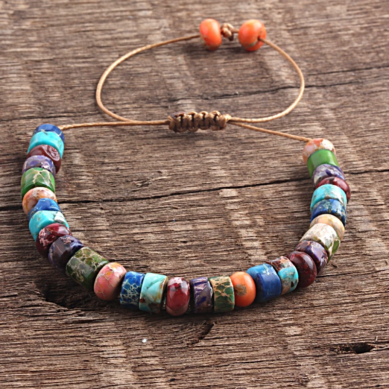 ZMZY Boho Style Handmade Colorful Multi Bracelet Natural Stone Chakra Bracelet Drum Beads Bracelets for Women/Men Jewelry Gift