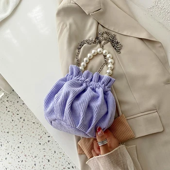 

Nylon silk Drawstring Crossbody Bags For Women 2020 Elegant Bucket Bags Shoulder Handbags Female Travel Pearl Cross Body Bag