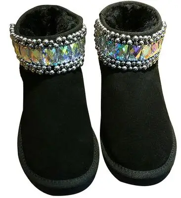 Snow boots in the tube rhinestones sequins bread shoes winter leather boots women