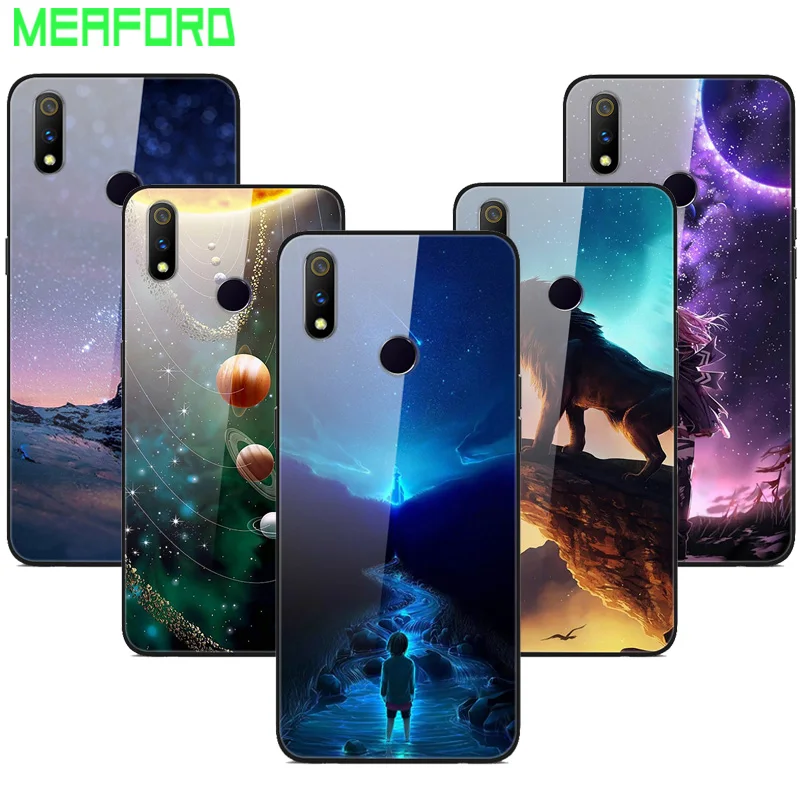 Для OPPO Realme 3 Чехол Realme3 закаленное стекло планета Космос крышка стекло задняя крышка чехол для OPPO Realme 3 Coque оболочка для Realme 3 6,22