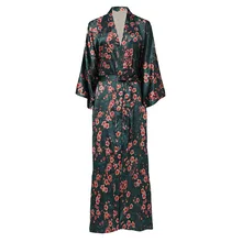 Ночная рубашка, женский халат, кимоно, платье большого размера 3XL 4XL, темно-зеленый цветок, сексуальное свободное повседневное длинное платье для сна, новинка Ночная Пижама