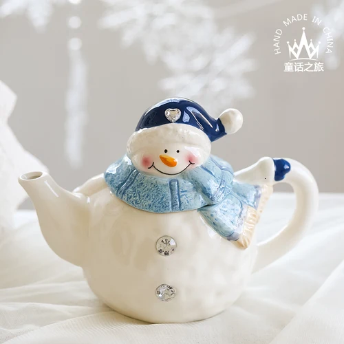 Красивое керамическое чаши, изделия ручной работы, закуски, посуда, чайники, консервированные бутылки, тарелки снеговика, Детский Рождественский подарок - Цвет: snowman teapot