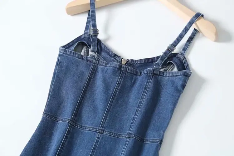 Withered ins vintage washed spaghetti strap zipper sheath denim dress women vestidos vestidos de fiesta de noche sexy mini dress