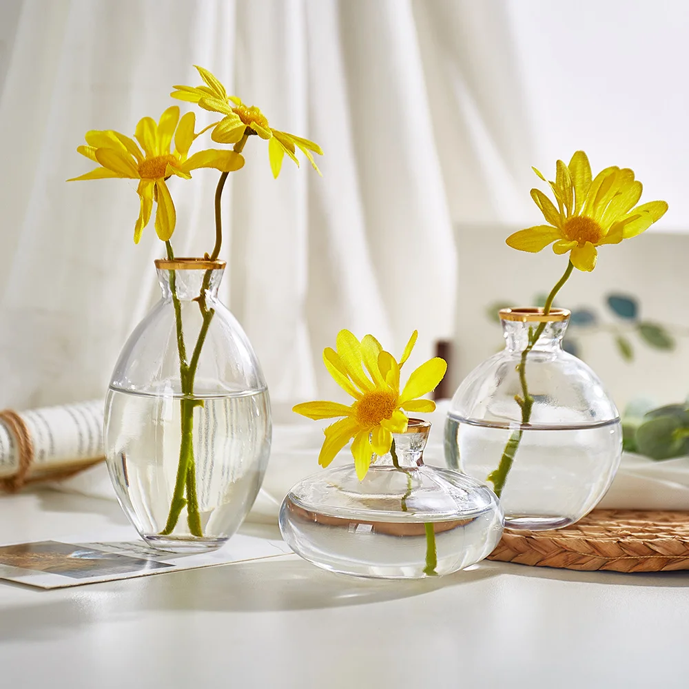 Скандинавская стеклянная ваза для цветов декор гостиной Золотая настольная