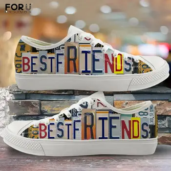 

FORUDESIGNS Best Friends Texts Printed Woman's Low Top Canvas Shoes Spring/Autumn Flats Shoes Friendship Girls Lace Up Sneakers