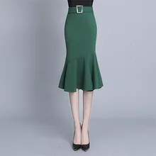 Женская Повседневная однотонная облегающая Офисная Женская юбка с высокой талией и оборками, элегантная юбка-труба/юбка-Русалка Chicskinny