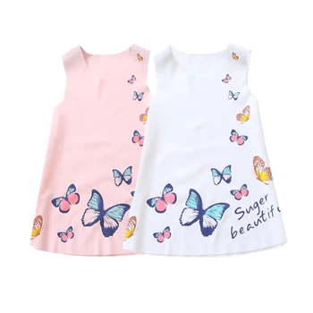 

ZWY189 Summer Baby Girls Sleeveless Butterfly Printed Princess Dress Kids Vest Dresses 2-8Y New Fashion Girl Dresses