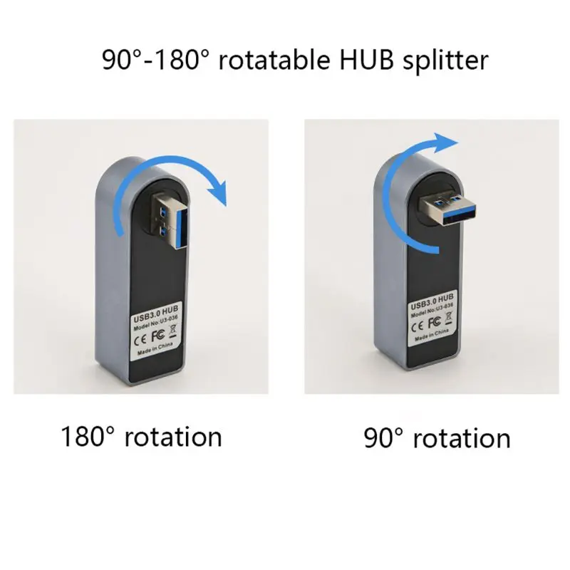 Алюминиевый сплав мини 3 порта USB 3,0 концентратор поворотный USB разветвитель адаптер для ПК ноутбука C90F