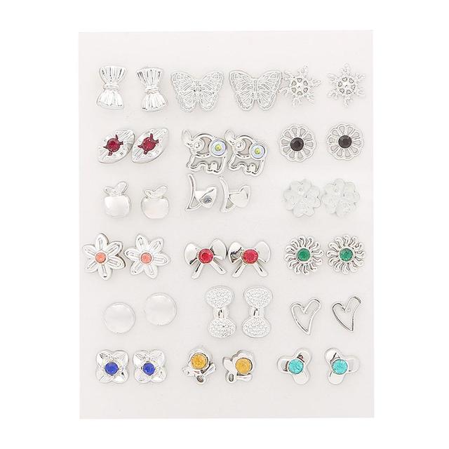 Women Plastic Crystal Small Stud Earrings Set Girl Heart Star Animal Moon Crown Sun Flower Earring Brincos Jewelry