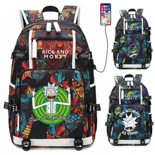 Аниме Рик и Морти рюкзак USB порт сумка Змеиный узор подростка школьные сумки книга для путешествий сумка для ноутбука