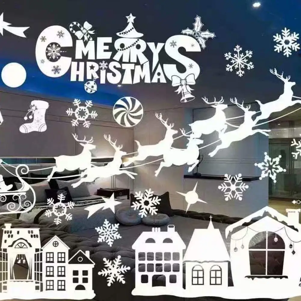 

Merry Christmas Snowflake Santa Elk Wall Stickers Window Stickers Xmas Decor Christmas Home Decals Decoration New Year Wallpaper