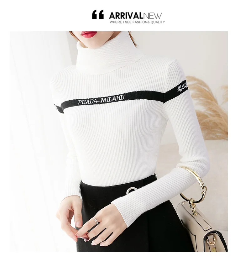 H han queen Turtleneck Sweater Women Fashion Autumn Winter Letter Tops Women Knitted Pullovers Long Sleeve Jumper Femme Clothing