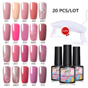 

MD MAD DOLL 20 Bottle 8ml Nail Gel Polish Gift 6W UV LED lamp Semi Permanent Glitter Purple Gel Hybrid Varnishes Design