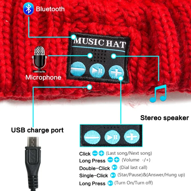Новые практичные Bluetooth наушники бини для мужчин и женщин музыка шляпа супер долгое время воспроизведения наушники