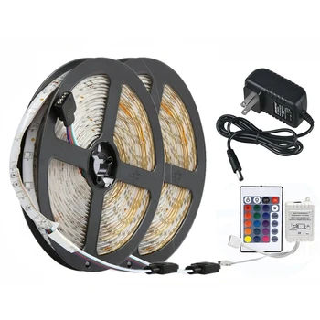 

32.8Ft/10M Led Strip Lights 600Leds 3528 Smd Rgb Color Changing Lights IR 24Keys Remote Waterproof DC 12V Us Plug