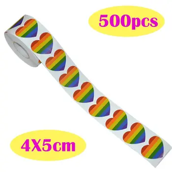 

500 Pieces Gay Pride Rainbow Stickers on a Roll, Support Causes, Heart Shaped (Heart) XX9E