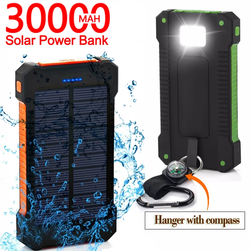 30000mAh Solar Power Bank Large-Capacity Portable CellPhone Charger Must-have for Outdoor Travel Apply to Xiaomi Samsung IPhone