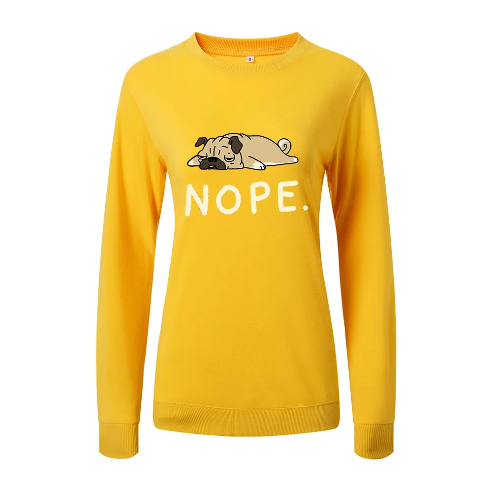 SINGRAIN Women Sleepy Dog Sweatshirt NOPE Letter Polerones Casual O Neck Thick Tops Winter Oversized Cartoon Pullover Hoodies