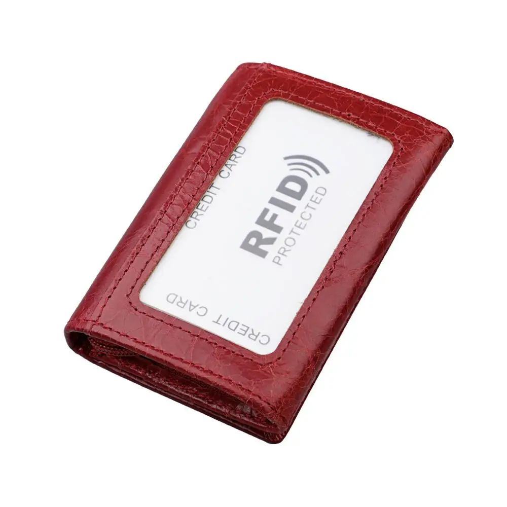 Дорожный кошелек, держатель для карт, RFID органайзер, Чехол для карт, Money IDs, три раза, многофункциональная сумка для хранения из натуральной кожи с застежкой - Цвет: Red