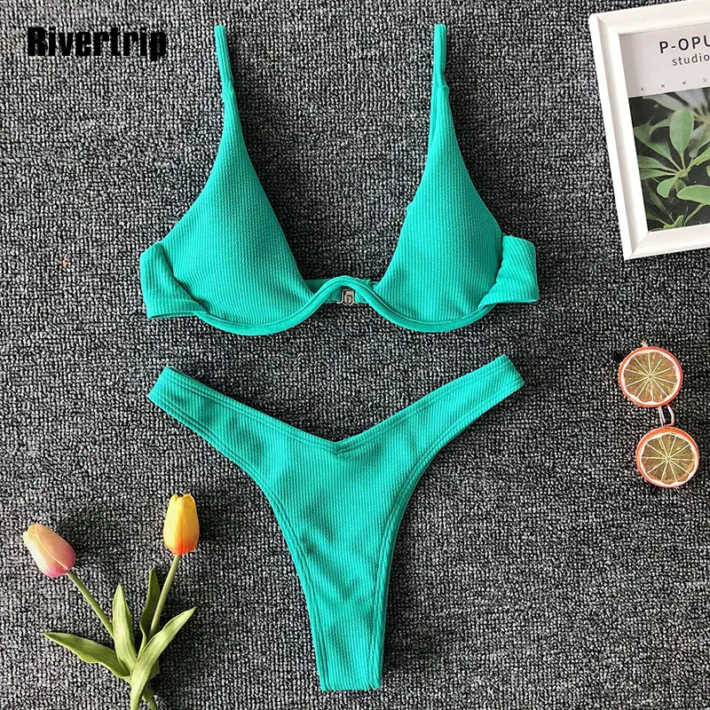 

Rivertrip Sexy Solid Bikini Push Up Swimwear Women New Bathing Suit Women Strap Maillot De Bain Femme 2019 Brazilian Bikinis