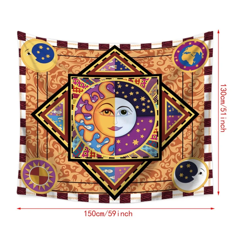 Sun and Moon Tarot Psychedelic Tapestry Polyester Fabric Indian Hippie Bohemian Print Home Decor Wall Hanging mattress Tapestry