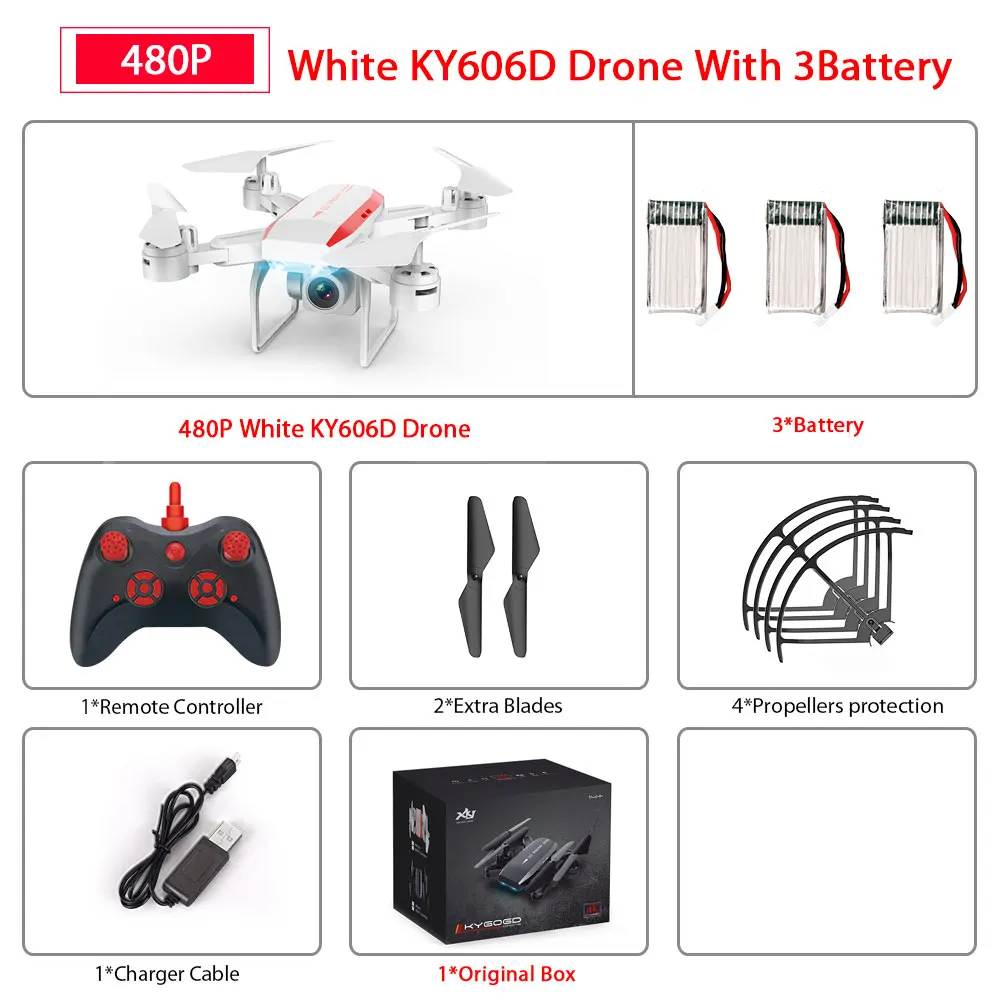 KY606D Дрон с FPV wifi 480P 1080P 4K HD Двойная камера или без камеры Квадрокоптер 20 минут время полета мини Дрон VS SG106 E58 Дрон - Цвет: White 480P  3B